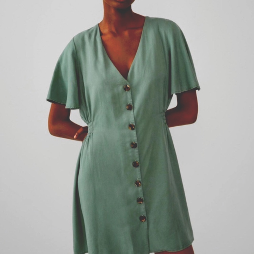 D30. ZARA| Dark sage green Lyocell dress S